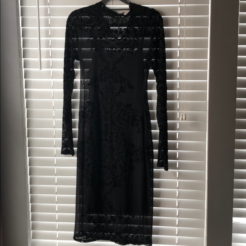 Black embroidered mesh dress